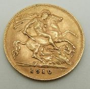 A 1910 gold half sovereign