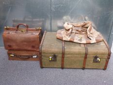 Leather Gladstone bag, vintage leather holdall,