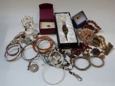 Silver jewellery including ring, bangles and necklace, agate buckle, buckle in the form of a snake,