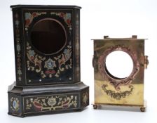 A 19thC brass inlaid ebonised mantel clock case together with a brass clock case,