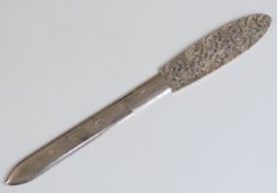 Modern feature hallmarked silver letter opener with pierced handle,