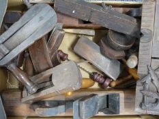 Two vintage treen football rattles/Victorian crow scarers, woodworking planes and tools,