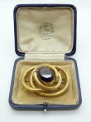 Victorian pinchbeck knot brooch set with a large stone, in J.J.Wood, Richmond box, 5.6 x 3.