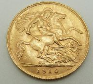 A 1910 gold half sovereign