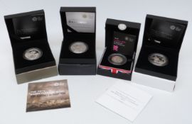 Royal Mint silver proof coins comprising 2009 Britannia, 2015 five pound Prince George's Birthday,