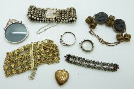 Victorian silver bracelet, silver locket/ mount, cameo bracelet,