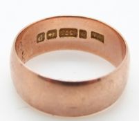 A 9ct rose gold wedding ring/ band, Birmingham 1914, size M, 3.