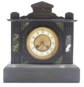 F Marti and Co 19thC French slate mantel clock with ivory coloured Arabic chapter ring and beetle