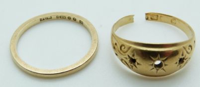 A 9ct gold ring, 1.3g and an 18ct gold ring, 2.