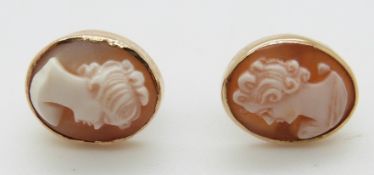A pair of 9ct gold earrings set with a cameo to each, 2.
