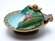 A majolica nut dish with acorn finial,