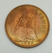 George VI 1950 uncirculated penny with full lustre