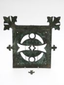 Arts and Crafts pierced copper plaque,