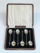 Cased set of hallmarked silver coffee bean spoons,