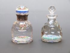 Whitefriars milliefiori paperweight inkwell with white metal mount and 1972 date together with a