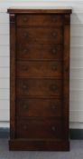 A 19thC flame mahogany Wellington chest of seven graduated drawers W55 x D35 x H123cm