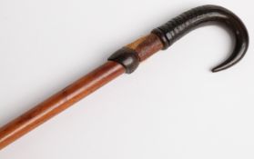 A 19thC/20thC Black Forest walking / climbing stick with chamois horn and slot handle,