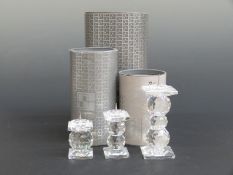 Set of three graduated Swarovski Crystal cut glass Candle Holders, largest 13cm tall,