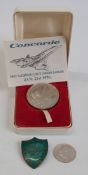 Concorde commemorative silver crown sized coin, first scheduled passenger service Jan 21st 1976,