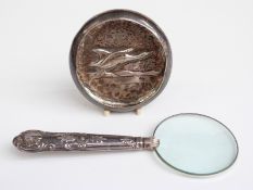 George V hallmarked silver pin dish or bowl with embossed goose or swan, Birmingham 1911,