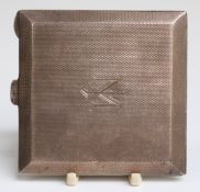 George VI Art Deco style hallmarked silver compact with engine turned decoration,