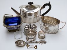 Plated ware including swing basket, cruets, teaware,