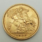 A 1908 gold half sovereign