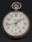 Services Army military open faced keyless winding pocket watch with cream face,