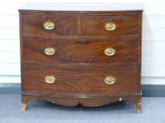 A 19thC mahogany bow fronted chest of two over two graduated drawers W92 x D43 x H78cm