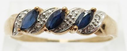 A 9ct gold ring set with sapphires and diamonds,
