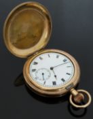 Waltham gold plated full hunter keyless winding pocket watch with inset subsidiary seconds dial,