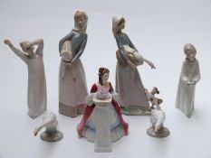 Six Lladro figures and geese together with a Royal Doulton figurine Rendezvous