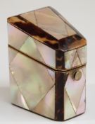 Victorian mother of pearl and tortoishell thimble box,