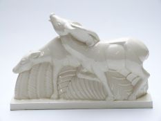 French Art Deco Easternware figure of two water buffalo,