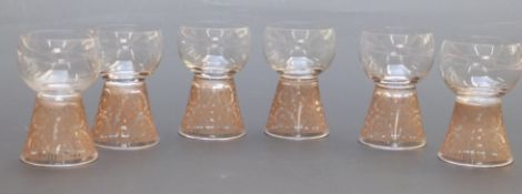 Set of six Daum Montgolfier acid etched glass champagne glasses,