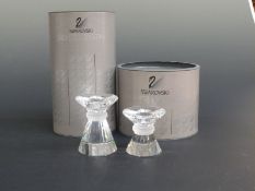 Set of two graduated Swarovski Crystal cut glass Neo Classic Candle Holders, largest 8.