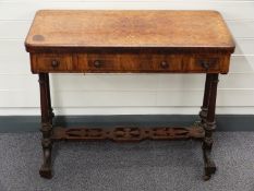 19thC inlaid walnut fold over library table W90 x D50 x H74cm
