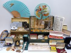 A large collection of costume jewellery including necklaces, brooches, rings,
