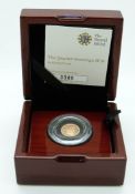 Royal Mint 2016 proof gold quarter sovereign deluxe case with certificate no 0086