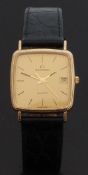 Garrard gentleman's 9ct gold quartz wristwatch with self coloured dial baton numerals date aperture
