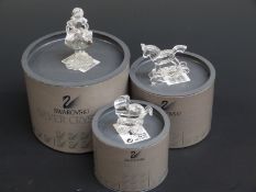 Three Swarovski Crystal cut glass items, Baby Carriage, Rocking Horse and Red Riding Hood,