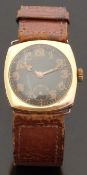 Gentleman's 18ct gold military style wristwatch with inset subdsidiary seconds dial,