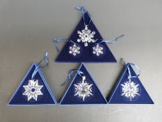 Six Swarovski Crystal cut glass Christmas Ornaments 2002, 2003 and 2004, largest 7.
