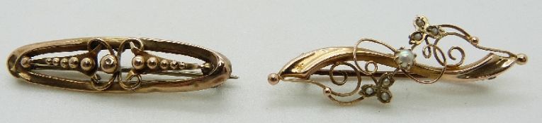 Two 9ct gold brooches, one set with seed pearls, 4.