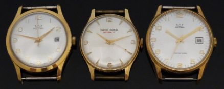 Three Smiths Astral gold plated gentleman's wristwatches, all with gold hands,