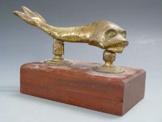 Brass door knocker in the form of a fish, marked Malta,