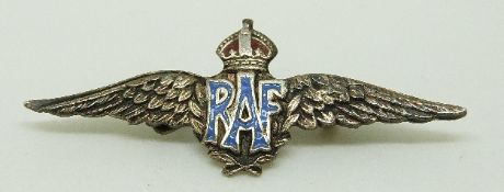 A silver RAF sweetheart brooch with enamel letters, L4.