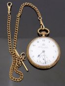 Thomas Russell & Son of Liverpool gold plated open faced keyless winding pocket watch with inset