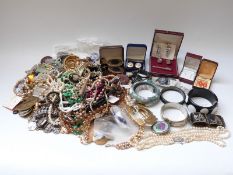 A collection of costume jewellery, micro mosaic, paste earrings, beads,