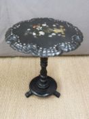 Betteridge inlaid papier maché tilt top table H65cm